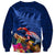 New Zealand Tuatara Sweatshirt Silver Fern Hibiscus and Tribal Maori Pattern Blue Color