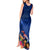 New Zealand Tuatara Tank Maxi Dress Silver Fern Hibiscus and Tribal Maori Pattern Blue Color