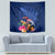 New Zealand Tuatara Tapestry Silver Fern Hibiscus and Tribal Maori Pattern Blue Color