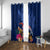 New Zealand Tuatara Window Curtain Silver Fern Hibiscus and Tribal Maori Pattern Blue Color