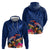 New Zealand Tuatara Zip Hoodie Silver Fern Hibiscus and Tribal Maori Pattern Blue Color