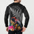 New Zealand Tuatara Button Sweatshirt Silver Fern Hibiscus and Tribal Maori Pattern Black Color