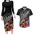 New Zealand Tuatara Couples Matching Long Sleeve Bodycon Dress and Hawaiian Shirt Silver Fern Hibiscus and Tribal Maori Pattern Black Color