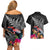 New Zealand Tuatara Couples Matching Off Shoulder Short Dress and Hawaiian Shirt Silver Fern Hibiscus and Tribal Maori Pattern Black Color