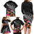 New Zealand Tuatara Family Matching Long Sleeve Bodycon Dress and Hawaiian Shirt Silver Fern Hibiscus and Tribal Maori Pattern Black Color