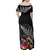 New Zealand Tuatara Family Matching Off Shoulder Maxi Dress and Hawaiian Shirt Silver Fern Hibiscus and Tribal Maori Pattern Black Color