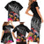 New Zealand Tuatara Family Matching Short Sleeve Bodycon Dress and Hawaiian Shirt Silver Fern Hibiscus and Tribal Maori Pattern Black Color