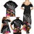 New Zealand Tuatara Family Matching Summer Maxi Dress and Hawaiian Shirt Silver Fern Hibiscus and Tribal Maori Pattern Black Color