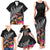 New Zealand Tuatara Family Matching Tank Maxi Dress and Hawaiian Shirt Silver Fern Hibiscus and Tribal Maori Pattern Black Color