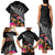 New Zealand Tuatara Family Matching Tank Maxi Dress and Hawaiian Shirt Silver Fern Hibiscus and Tribal Maori Pattern Black Color