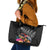 New Zealand Tuatara Leather Tote Bag Silver Fern Hibiscus and Tribal Maori Pattern Black Color