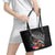 New Zealand Tuatara Leather Tote Bag Silver Fern Hibiscus and Tribal Maori Pattern Black Color