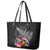 New Zealand Tuatara Leather Tote Bag Silver Fern Hibiscus and Tribal Maori Pattern Black Color