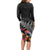 New Zealand Tuatara Long Sleeve Bodycon Dress Silver Fern Hibiscus and Tribal Maori Pattern Black Color