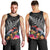 New Zealand Tuatara Men Tank Top Silver Fern Hibiscus and Tribal Maori Pattern Black Color