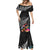 New Zealand Tuatara Mermaid Dress Silver Fern Hibiscus and Tribal Maori Pattern Black Color