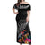 New Zealand Tuatara Off Shoulder Maxi Dress Silver Fern Hibiscus and Tribal Maori Pattern Black Color