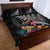 New Zealand Tuatara Quilt Bed Set Silver Fern Hibiscus and Tribal Maori Pattern Black Color