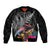 New Zealand Tuatara Sleeve Zip Bomber Jacket Silver Fern Hibiscus and Tribal Maori Pattern Black Color