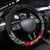 New Zealand Tuatara Steering Wheel Cover Silver Fern Hibiscus and Tribal Maori Pattern Black Color