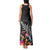 New Zealand Tuatara Tank Maxi Dress Silver Fern Hibiscus and Tribal Maori Pattern Black Color