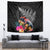 New Zealand Tuatara Tapestry Silver Fern Hibiscus and Tribal Maori Pattern Black Color