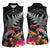 New Zealand Tuatara Women Sleeveless Polo Shirt Silver Fern Hibiscus and Tribal Maori Pattern Black Color