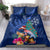 New Zealand Tuatara Christmas Bedding Set Silver Fern and Xmas Pohutukawa Tree Blue Color