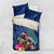 New Zealand Tuatara Christmas Bedding Set Silver Fern and Xmas Pohutukawa Tree Blue Color