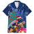 New Zealand Tuatara Christmas Family Matching Long Sleeve Bodycon Dress and Hawaiian Shirt Silver Fern and Xmas Pohutukawa Tree Blue Color