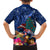 New Zealand Tuatara Christmas Family Matching Off The Shoulder Long Sleeve Dress and Hawaiian Shirt Silver Fern and Xmas Pohutukawa Tree Blue Color