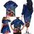 New Zealand Tuatara Christmas Family Matching Off The Shoulder Long Sleeve Dress and Hawaiian Shirt Silver Fern and Xmas Pohutukawa Tree Blue Color