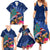 New Zealand Tuatara Christmas Family Matching Summer Maxi Dress and Hawaiian Shirt Silver Fern and Xmas Pohutukawa Tree Blue Color