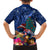 New Zealand Tuatara Christmas Kid Hawaiian Shirt Silver Fern and Xmas Pohutukawa Tree Blue Color