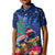 New Zealand Tuatara Christmas Kid Polo Shirt Silver Fern and Xmas Pohutukawa Tree Blue Color