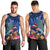 New Zealand Tuatara Christmas Men Tank Top Silver Fern and Xmas Pohutukawa Tree Blue Color