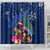 New Zealand Tuatara Christmas Shower Curtain Silver Fern and Xmas Pohutukawa Tree Blue Color