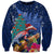 New Zealand Tuatara Christmas Sweatshirt Silver Fern and Xmas Pohutukawa Tree Blue Color