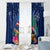 New Zealand Tuatara Christmas Window Curtain Silver Fern and Xmas Pohutukawa Tree Blue Color