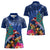 New Zealand Tuatara Christmas Women Polo Shirt Silver Fern and Xmas Pohutukawa Tree Blue Color