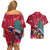 New Zealand Tuatara Christmas Couples Matching Off Shoulder Short Dress and Hawaiian Shirt Silver Fern and Xmas Pohutukawa Tree Red Color