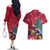 New Zealand Tuatara Christmas Couples Matching Off The Shoulder Long Sleeve Dress and Hawaiian Shirt Silver Fern and Xmas Pohutukawa Tree Red Color