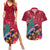 New Zealand Tuatara Christmas Couples Matching Summer Maxi Dress and Hawaiian Shirt Silver Fern and Xmas Pohutukawa Tree Red Color