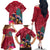 New Zealand Tuatara Christmas Family Matching Off The Shoulder Long Sleeve Dress and Hawaiian Shirt Silver Fern and Xmas Pohutukawa Tree Red Color