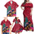 New Zealand Tuatara Christmas Family Matching Off Shoulder Maxi Dress and Hawaiian Shirt Silver Fern and Xmas Pohutukawa Tree Red Color