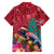 New Zealand Tuatara Christmas Family Matching Off Shoulder Short Dress and Hawaiian Shirt Silver Fern and Xmas Pohutukawa Tree Red Color