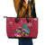 New Zealand Tuatara Christmas Leather Tote Bag Silver Fern and Xmas Pohutukawa Tree Red Color