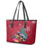 New Zealand Tuatara Christmas Leather Tote Bag Silver Fern and Xmas Pohutukawa Tree Red Color