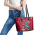 New Zealand Tuatara Christmas Leather Tote Bag Silver Fern and Xmas Pohutukawa Tree Red Color