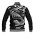 New Zealand Tuatara Tribal Tattoo Baseball Jacket Silver Fern and Maori Pattern Black Color